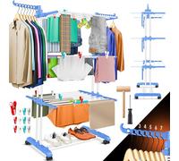 KESSER Séchoir à linge avec roulettes - Peu encombrant - Pour l'intérieur et l'extérieur - 4 étages - 2 ailes latérales pivotantes et 6 niveaux pliables - Séchoir à linge pliable - Avec pinces