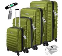 KESSER® 4 pièces. Valises à coque rigide - Valise de voyage - Valise à 4 roulettes, en ABS rigide, avec serrure, poignée télescopique - Tailles S-M-L-XL, kaki, S-M-L-XL
