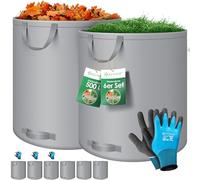 KESSER® Set de 6 Sacs de Jardin 500L - Sacs à Feuilles et Déchets Verts Avec Gants - Autonome, 4 Poignées, Stable, Robuste, Pliable - Pour Tonte de Gazon - Gris