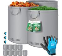 KESSER® Set de 9 Sacs de Jardin 272L - Sac à Feuilles et Déchets Verts Avec Gants - Autonome, 4 Poignées, Stable, Robuste, Pliable - Pour Tontes de Gazon et Déchets - Gris