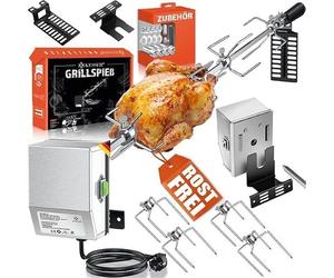 KESSER® Set de brochettes universelles en acier inoxydable 107 cm pour barbecue à gaz Weber Spirit avec 4 aiguilles à viande, pince à viande, poignée et moteur - Broche électrique 220 V - 240 V