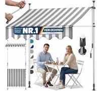 KESSER® Store banne avec manivelle pour Balcon | Store pour Balcon sans Trous à percer, résistant aux UV, réglable en Hauteur, Hydrofuge, protège du Soleil, Toit de terrasse, Blanc/Gris, 250cm
