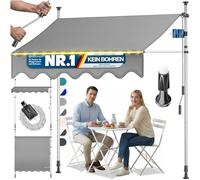 KESSER® Store de balcon avec manivelle et guirlande lumineuse LED - Sans perçage - Résistant aux UV - Réglable en hauteur et imperméable - Protection solaire pour balcon, terrasse et jardin - 200 cm