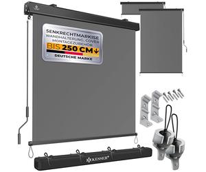KESSER® Store Vertical Extérieur Avec Mécanisme à Manivelle - Protection Solaire et Visuelle Pour Balcon et Terrasse - Coffre de Store Gris - 140 x 250 cm