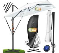 KESSER Sun XL Parasol déporté 300 x 300 cm avec housse + protection contre le vent rotatif, inclinable, inclinable, grand parapluie de marché rotatif à 360 °, avec manivelle, protection solaire UV50+