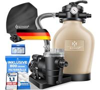 KESSER® Système de filtration à sable + 800 g de balles filtrantes remplaçant 25 kg Sable filtrant Valve 7 voies avec indicateur de pression Filtre de piscine 10 m³/h Système de filtration Chaudière