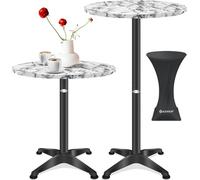 KESSER® Table de bistrot 2 en 1 - Plateau en aluminium et acier inoxydable - Hauteur réglable 70 cm/115 cm - Table de fête ronde - Pour l'intérieur et l'extérieur - Avec housse - Marbre
