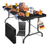 KESSER® Table de buffet pliable en plastique - 183 x 76 cm - Table de camping - Table de fête - Table de jardin pliable pour jardin, terrasse et balcon - 8 personnes - Avec housse et poignée de