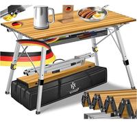 KESSER® Table de camping pliable avec cadre en aluminium - Plateau de table enroulable - Hauteur réglable 120 x 70 cm - Charge maximale : 100 kg - Avec sac de transport avec dragonne et sac en filet
