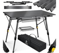 KESSER Table de camping pliable avec cadre en aluminium - Plateau de table enroulable - Hauteur réglable 90 x 53 cm - Jusqu'à 100 kg - Avec sac de transport avec dragonne et sac en filet - Anthracite