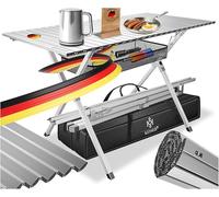 KESSER Table de camping pliable avec cadre en aluminium - Plateau de table enroulable - Hauteur réglable de 145 cm x 70 cm - Jusqu'à 100 kg - Avec sac de transport avec dragonne et sac en filet