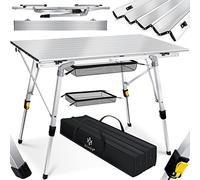 KESSER® Table de Camping Pliante avec Cadre en Aluminium - Réglage de la Hauteur et Sac de Transport avec Sangle, 120 x 70cm - BIS 30 kg, Silber