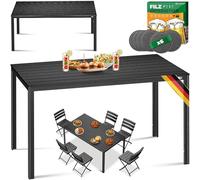 KESSER® Table de jardin 156 x 78 cm pour 6 personnes - Résistante aux intempéries et aux UV - Table en acier revêtu par pulvérisation - Design bois avec 6 dessous de verre en feutre pour jardin et