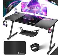 KESSER® Table de Jeu - 160 x 60 cm - Bureau Gamer en Forme de Z - Crochet pour Casque et revêtement en Carbone - Bureau d'ordinateur Ergonomique - Table Stable avec Porte-gobelet - Noir
