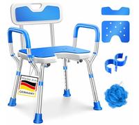 KESSER® Tabouret de douche avec dossier pour personnes âgées et femmes enceintes - Charge maximale : 150 kg - 6 niveaux réglables en hauteur de 38 à 54 cm - Avec pieds antidérapants, tapis et support