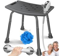 KESSER Tabouret de douche réglable en hauteur - Léger - Pieds en caoutchouc antidérapants - Charge maximale : 136 kg - Aide à la douche pour personnes âgées - Poignée de baignoire - Siège de douche