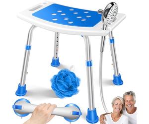 KESSER® Tabouret de douche réglable en hauteur | Tabouret de bain léger avec pieds en caoutchouc antidérapants, capacité de charge 136 kg | Aide à la douche pour seniors | Poignée de baignoire avec