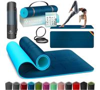 KESSER® Tapis de gymnastique avec sangle antidérapante TPE de yoga rembourré et antidérapant Tapis de fitness, 183x61 Tapis d'entraînement pour le fitness Tapis de sport Pilates, Bleu foncé/bleu