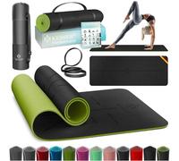 KESSER® Tapis de gymnastique avec sangle antidérapante TPE de yoga rembourré et antidérapant Tapis de fitness, 183x61 Tapis d'entraînement pour le fitness Tapis de sport Pilates, noir/Vert clair