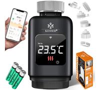 KESSER® Thermostat de Radiateur - 4 Set | Thermostat de Chauffage WLAN avec Commande App Smart Home | Thermostat Alexa, Google Assistant avec 6 Vannes de Radiateur - Angle/Noir