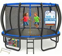 KESSER® Trampoline d'extérieur Ø 244/305/366/427 cm, certificat GS, trampoline de jardin pour enfants et adultes < 50 kg avec filet de sécurité, sac, échelle, housse de bord et barres de filet