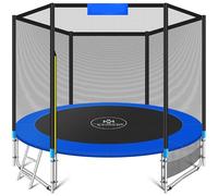 KESSER Trampoline d'extérieur Ø 244/305/366/427 cm Kit complet avec filet de sécurité, échelle, housse de bord & poche latérale et accessoires de montage | Trampoline de jardin pour enfant Charge