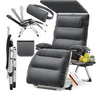 KESSER® Transat XXL - pliable, résistant aux intempéries, capacité 200 kg, revêtement ergonomique, dossier réglable, porte-gobelets et coussin pour les bras, avec auvent - Anthracite