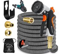 KESSER® Tuyau d'arrosage flexible de qualité supérieure - Extensible - Support mural - Tuyau d'arrosage flexible avec noyau en latex triple couche - Raccords en laiton inoxydable