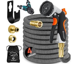KESSER® Tuyau d'arrosage flexible de qualité supérieure - Extensible - Support mural - Tuyau d'arrosage flexible avec noyau en latex triple couche - Raccords en laiton inoxydable