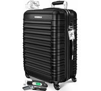 Kesser® Valise de voyage, incl. Balance pour bagages + Étiquette pour bagages, Trolley, Valise, Serrure à combinaison, Coque rigide en ABS, Noir , 66cm - 84L