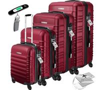 KESSER Valise de Voyage Rigide 4 pièces - 4 roulettes - ABS Rigide - poignée télescopique - pèse-Bagage et étiquette à roulettes - S-M-L-XL, Bordeaux, XL, L, M, S, Trolley