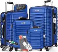 KESSER Valise de Voyage Rigide 4 pièces - 4 roulettes - ABS Rigide - poignée télescopique - pèse-Bagage et étiquette à roulettes - S-M-L-XL, Bleu, 45 x 28 x 66 Centimeters, Trolley
