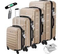 KESSER Valise de Voyage Rigide 4 pièces - 4 roulettes - ABS Rigide - poignée télescopique - pèse-Bagage et étiquette à roulettes - S-M-L-XL, Champagne, S, M, L, XL, Trolley