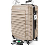 KESSER® Valise de voyage rigide avec pèse-bagage + étiquette à bagages trolley roulettes ABS poignée télescopique, champagne, 66cm