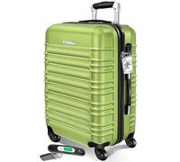 KESSER® Valise de voyage rigide avec pèse-bagage + étiquette à bagages | Valise à roulettes Valise à roulettes Valise à combinaison 4 roulettes ABS rigide Poignée télescopique, vert clair, 66cm - 84L