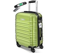 KESSER Valise de voyage rigide avec pèse-bagage + étiquette à bagages | Valise à roulettes Valise à roulettes Valise à combinaison 4 roulettes ABS rigide Poignée télescopique, vert clair, Handgepäck