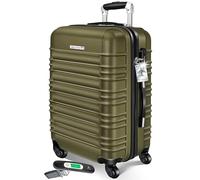KESSER Valise de voyage rigide avec pèse-bagage + étiquette à bagages | Valise à roulettes Valise à roulettes Valise à combinaison 4 roulettes ABS rigide Poignée télescopique, vert olive, 66cm - 84L