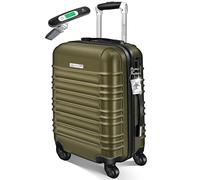 KESSER Valise de voyage rigide avec pèse-bagage + étiquette à bagages | Valise à roulettes Valise à roulettes Valise à combinaison 4 roulettes ABS rigide Poignée télescopique, vert olive, Handgepäck