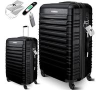 Kesser® Valise rigide de voyage, avec balance à bagages + étiquette de bagage, valise à roulettes, serrure à combinaison, 4 roues, plastique ABS, poignée télescopique, Noir , 75cm - 120L