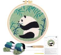 KESTAR Kit d'aiguilles à broder en forme de panda, kit d'aiguilles de poinçonnage en bambou pour adultes débutants, kit de poinçonnage avec instructions (français non garanti), fils de tissu et