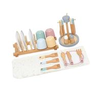 kesurpae Ensemble de vaisselle en bois pour jeux de rôle et d'imitation, comprenant assiettes et couverts, pour développer les compétences sociales des enfants. Vaisselle simulation pour jeux cuisine.