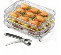 kesurpae Grille de cuisson triple couche compatible avec les friteuses,C | Grille de cuisson triple couche compatible avec les friteuses à air chaud