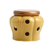 kesurpae Pot de Stockage d'ail Facile à Nettoyer, Accessoire de Cuisine Essentiel pour Chaque Maison, Pot à ail en céramique avec Couvercle Creux, Jaune