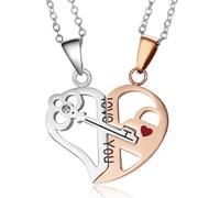KESYOO 1 paire de colliers en acier inoxydable avec pendentif cœur puzzle et clé en ton rose pour la Saint-Valentin, cadeaux pour petit ami et petite amie, bijoux assortis pour anniversaire