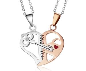 KESYOO 1 paire de colliers en acier inoxydable avec pendentif cœur puzzle et clé en ton rose pour la Saint-Valentin, cadeaux pour petit ami et petite amie, bijoux assortis pour anniversaire
