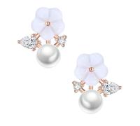 KESYOO Boucles d'oreilles en perle et fleur de coquillage plaquées argent, petite taille, couleur rose doré, paire bouchons inclus, accessoires élégants pour femme, idéales pour les fêtes et