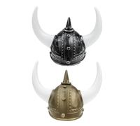 KESYOO Casque Viking à Cornes Lot de 2 Pièces en Tissu Souple, Chapeaux de Déguisement Viking Doré et Argenté, Accessoires Costume Halloween Hommes pour Fêtes Médiévales et Cosplay