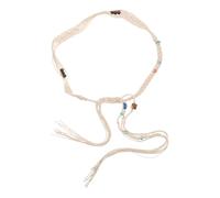 KESYOO Ceinture en corde de coton tissée à la main pour femme avec pompons et perles, couleur naturelle, style bohème décontracté, ceinture tressée pour robes, jupes et tuniques d'été