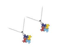 KESYOO Collier puzzle pour autisme 2 pièces bijoux créatifs en acier inoxydable résistant Design vintage Couleurs multicolores Accessoire symbolique pour sensibilisation et cadeau