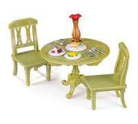 KESYOO Ensemble Miniature de Meubles pour Maison de Poupée, Table Ronde Verte et 2 Chaises en Abs, Mobilier Compact Léger pour Décoration de Salle à Manger, Accessoires Miniatures